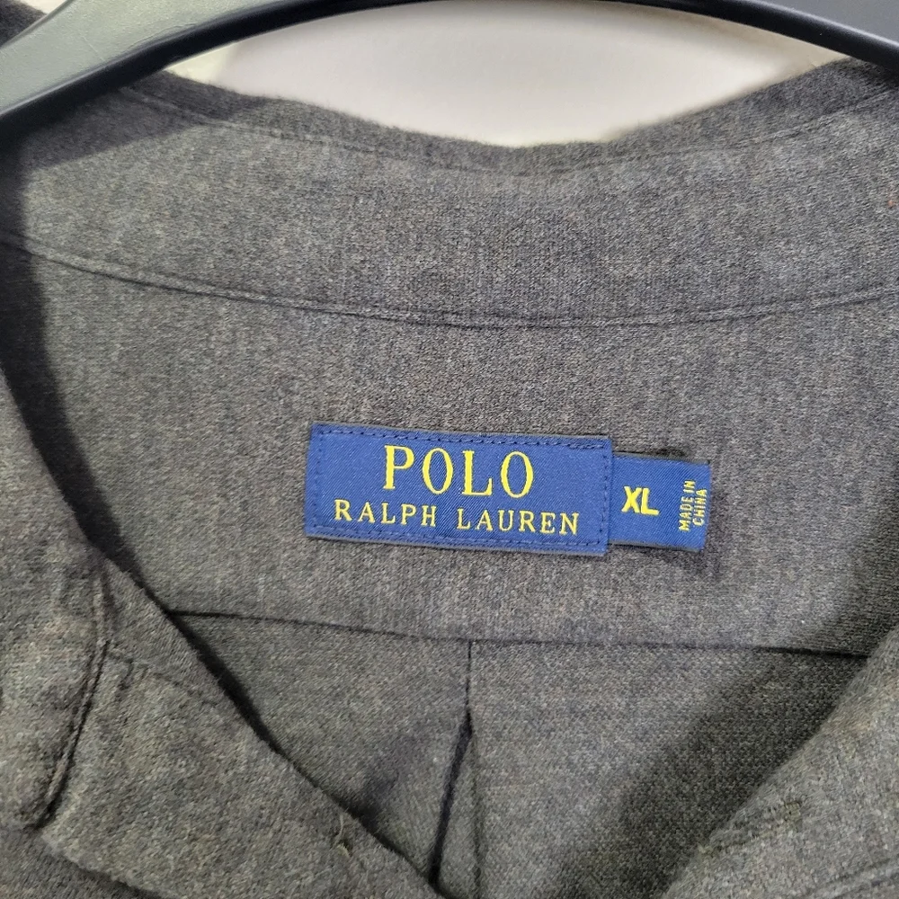 Polo Ralph Lauren Men's Cotton Gray Long Sleeve 1/4 Button Up Polo Size XL Logo
